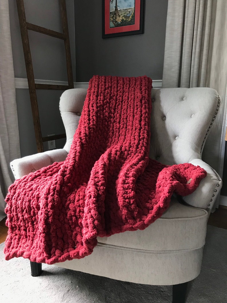 Red Blanket Chunky Knit Blanket Super Chunky Throw Red Etsy