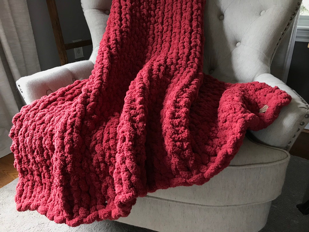 Red Blanket Chunky Knit Blanket Super Chunky Throw Red Knit Blanket Red
