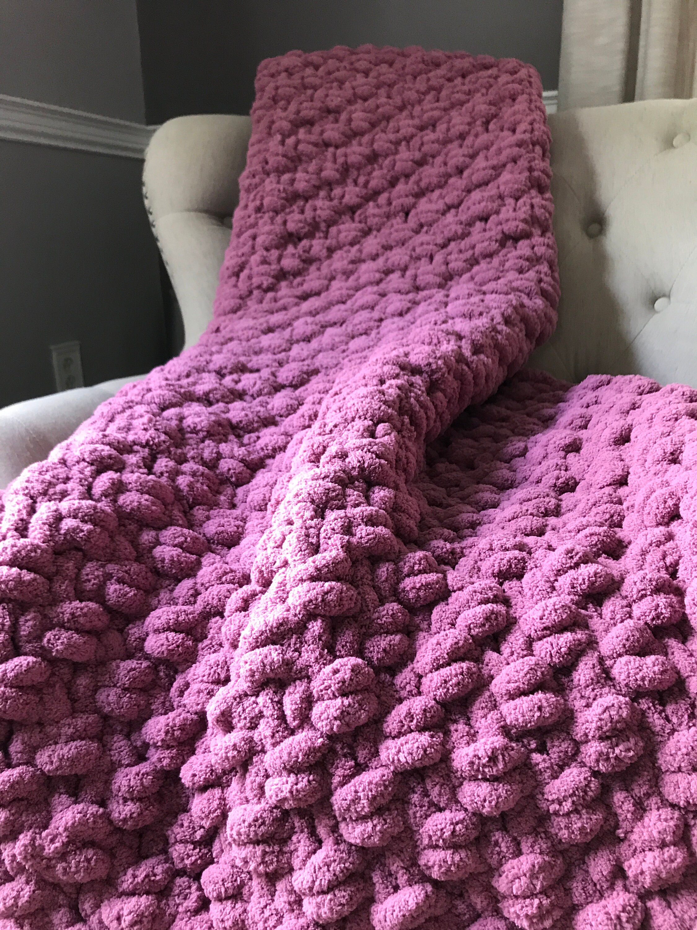Pink Mauve Throw Blanket Chunky Knit Blanket Super Chunky Knit
