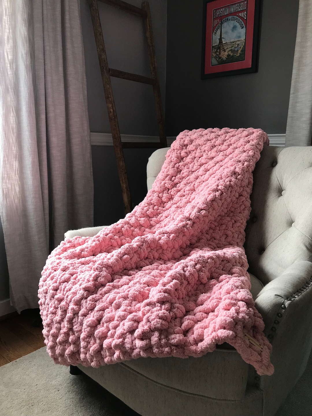 Pink Blanket Chunky Knit Blanket Light Pink Blanket Super Chunky Throw