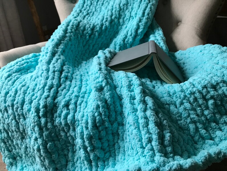 Aqua Throw Blanket Chunky Knit Blanket Turquoise Throw Etsy