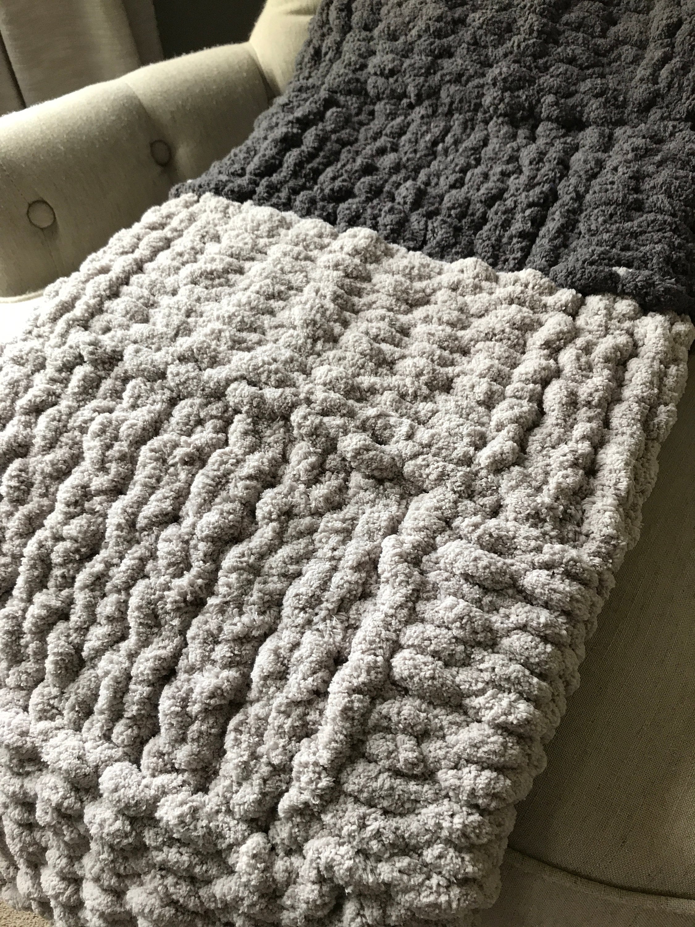 Navy and Gray Throw Chunky Knit Blanket Super Chunky Throw Etsy