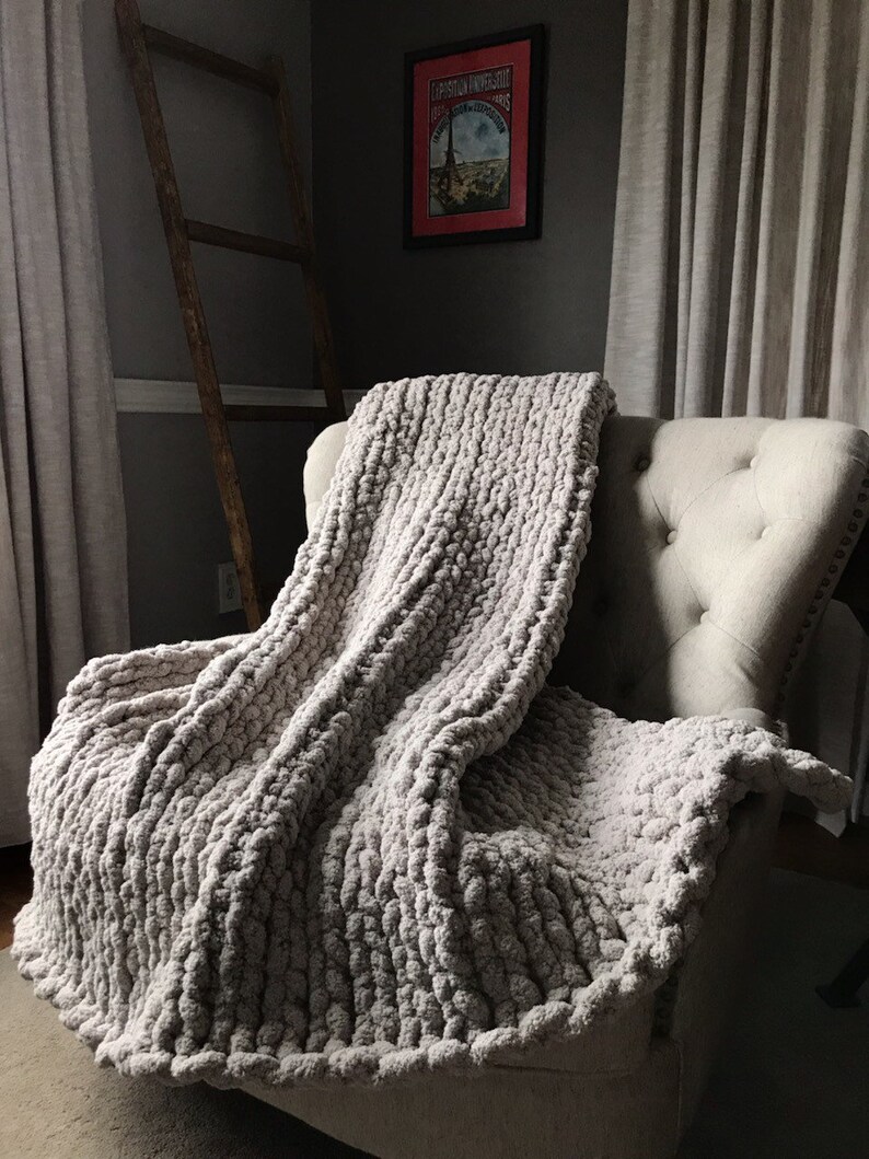 Light Gray Blanket Chunky Knit Blanket Soft Throw Gray Etsy