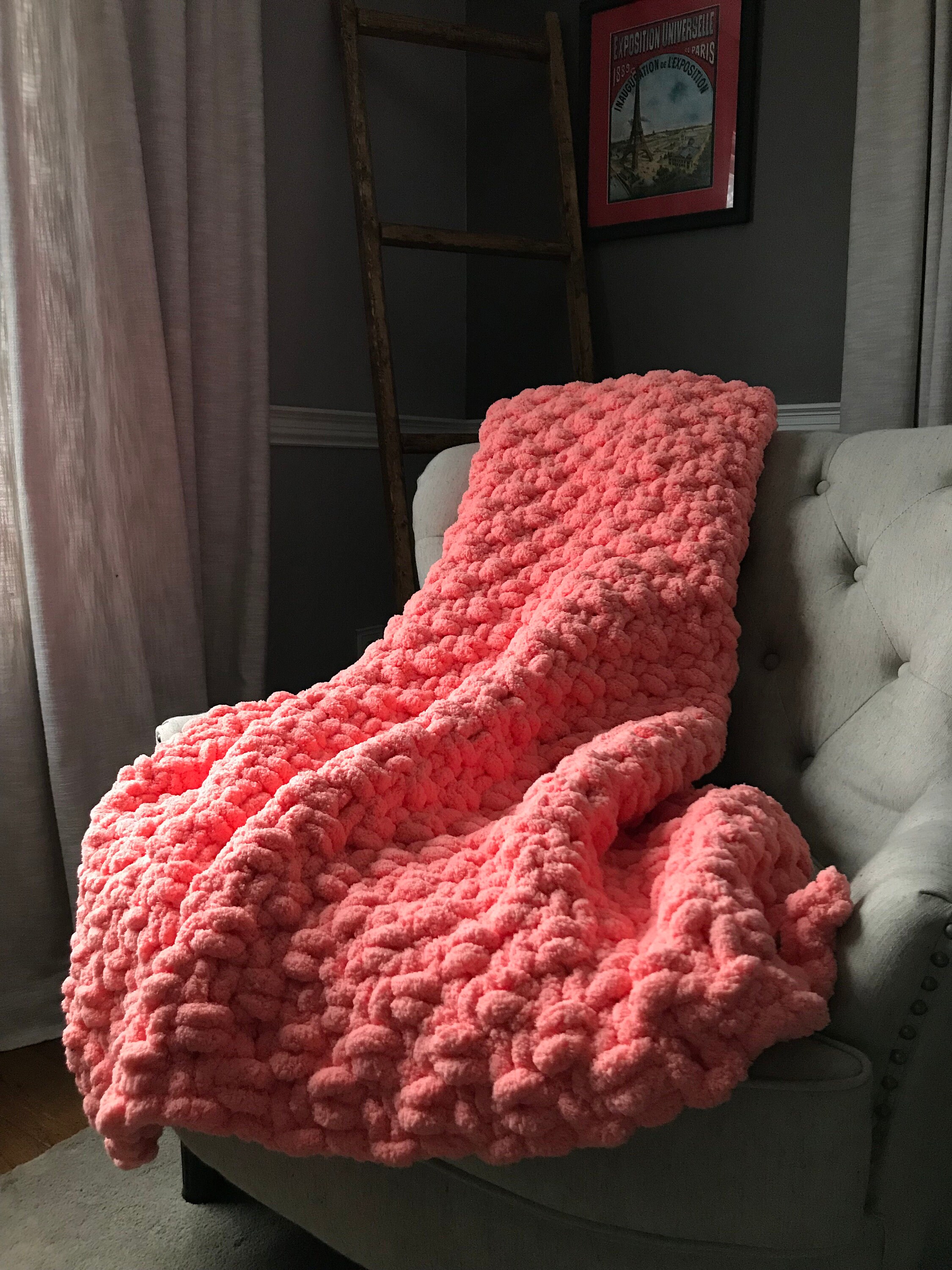Coral Blanket Coral Knit Throw Soft Chunky Blanket Chunky Etsy
