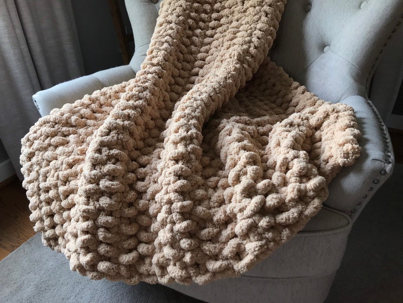 Beige Blanket Chunky Knit Blanket Super Chunky Throw Etsy