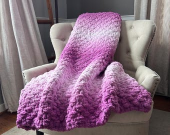 Pink Ombre Blanket - Super Soft Knit Blanket - Pink Chunky Knit Throw - Pink Ombre Chenille Blanket - Warm Knit Blanket - Heavy Afghan