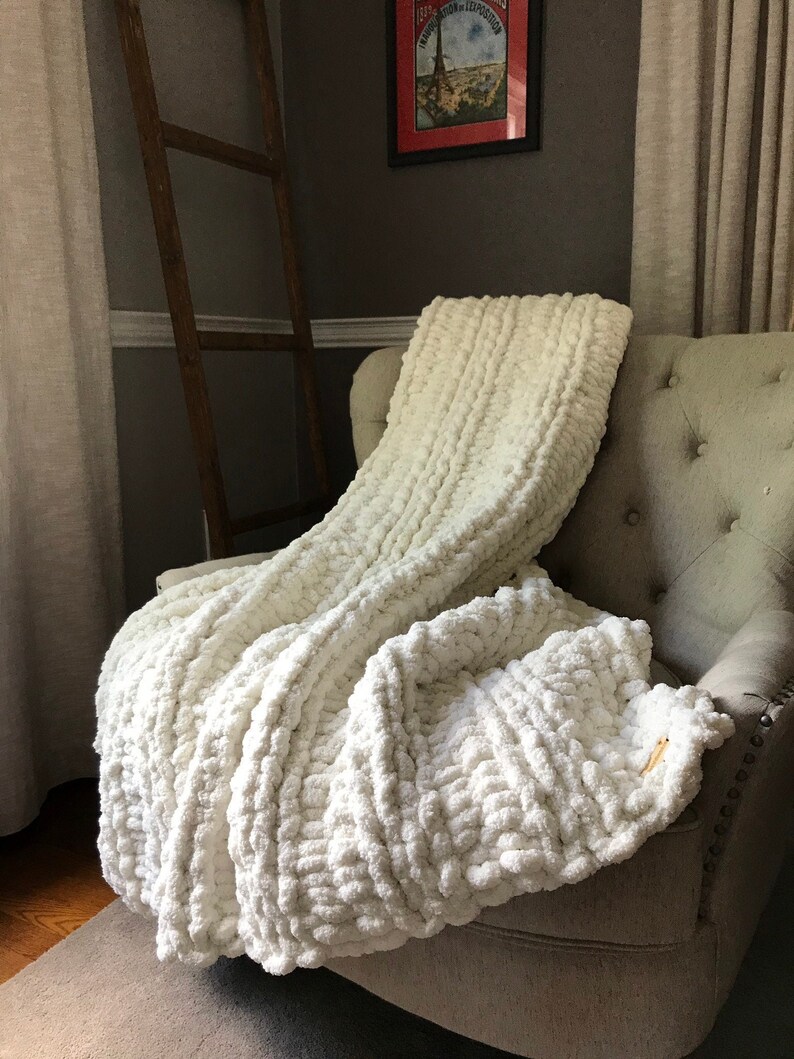 Chunky Knit Blanket Ivory Throw Blanket Super Chunky Etsy