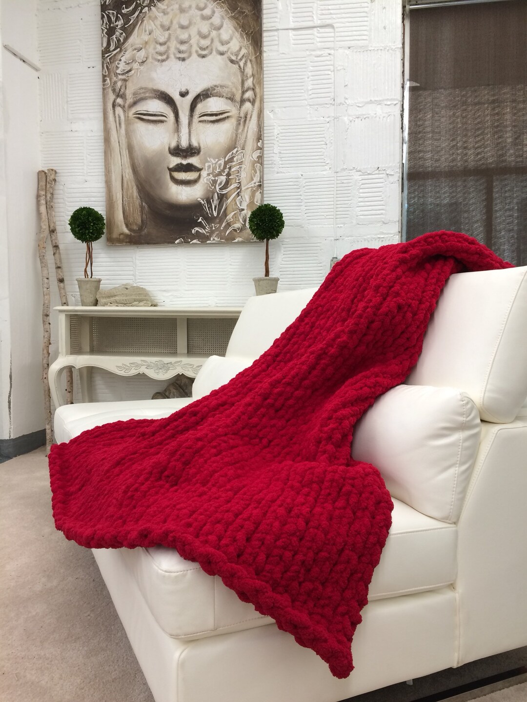 Red Blanket Chunky Knit Blanket Chenille Throw Knit Blanket Super