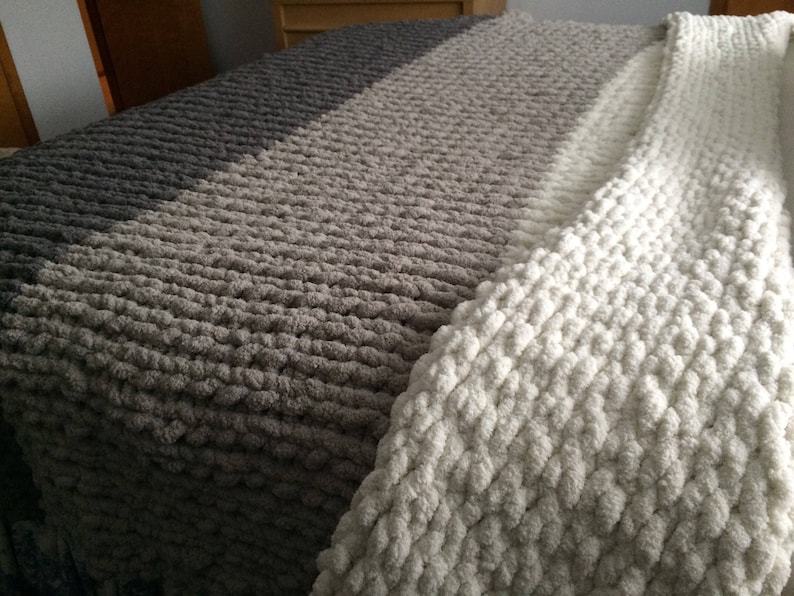 Chunky Knit Ombre Blanket Soft Chenille Throw Gray Knit Etsy