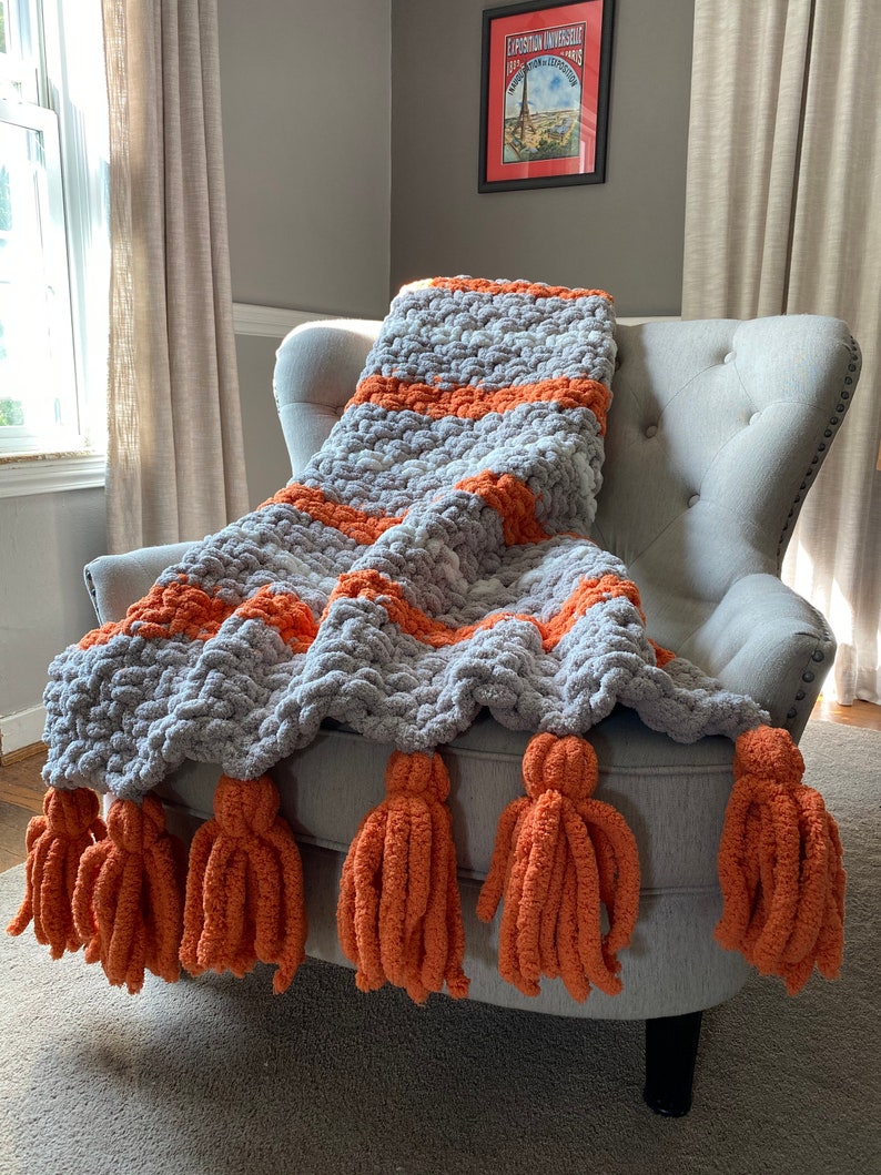 Gray and Orange Blanket Chunky Knit Blanket Orange Striped Etsy