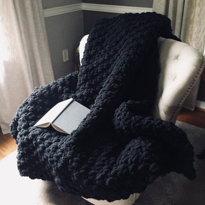 Black Blanket - Chunky Knit Blanket - Super Chunky Throw - Chenille Blanket - Cozy Knit Throw - Soft Knit Blanket - Black Knit Throw