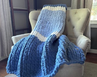Blue Chunky Chenille Throw Blanket