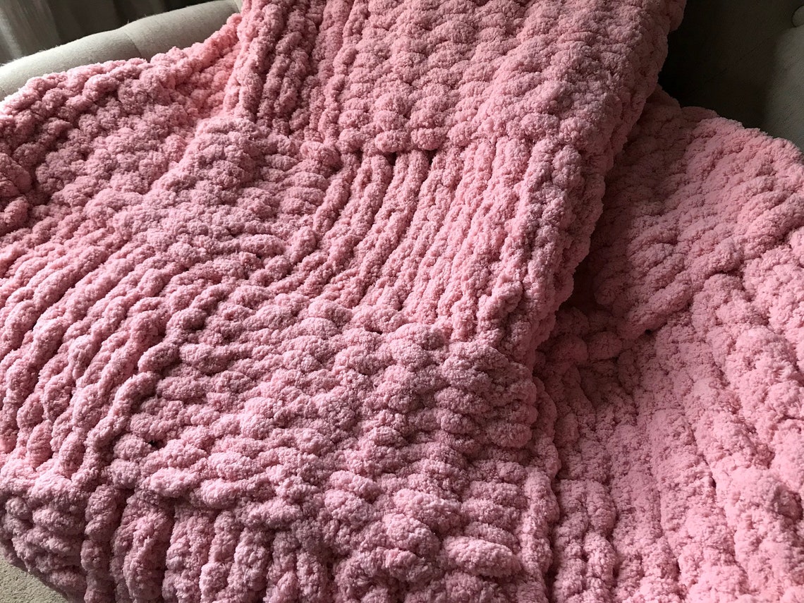 Pink Blanket Chunky Knit Blanket Super Chunky Throw Etsy