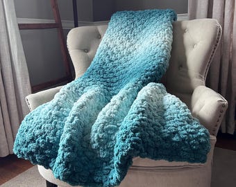 Ombre Blanket - Super Soft Knit Blanket - Green Ombre Throw - Emerald Pine Ombre Blanket - Chunky Knit Throw Blanket - Custom Throw Blanket