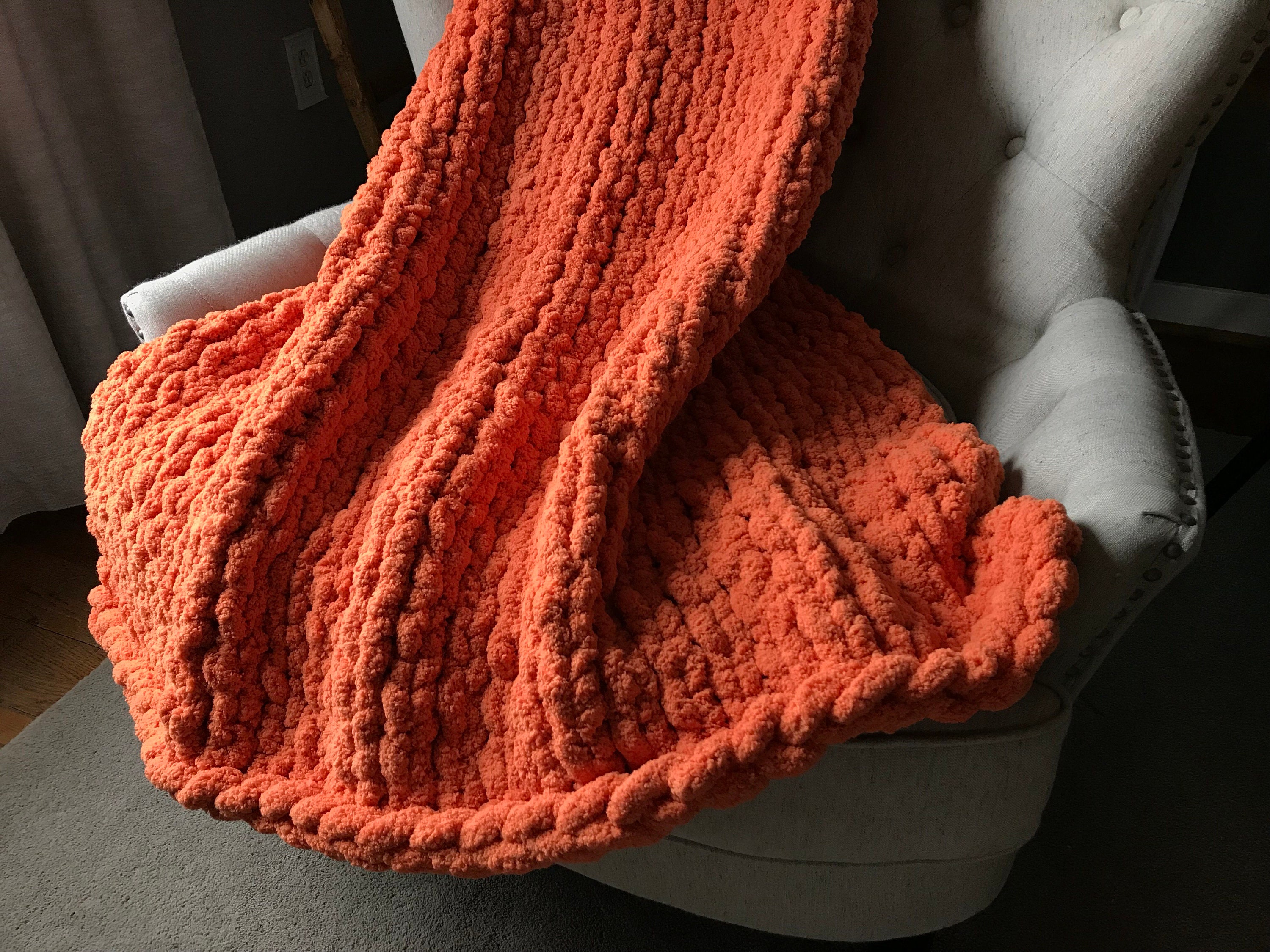 Chunky Knit Blanket Orange Striped Throw Gray and Orange 