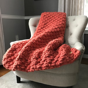 Pumpkin Spice Blanket - Chunky Knit Blanket - Super Chunky Throw - Soft Chenille Blanket - Chunky Orange Blanket - Super Cozy Throw Blanket