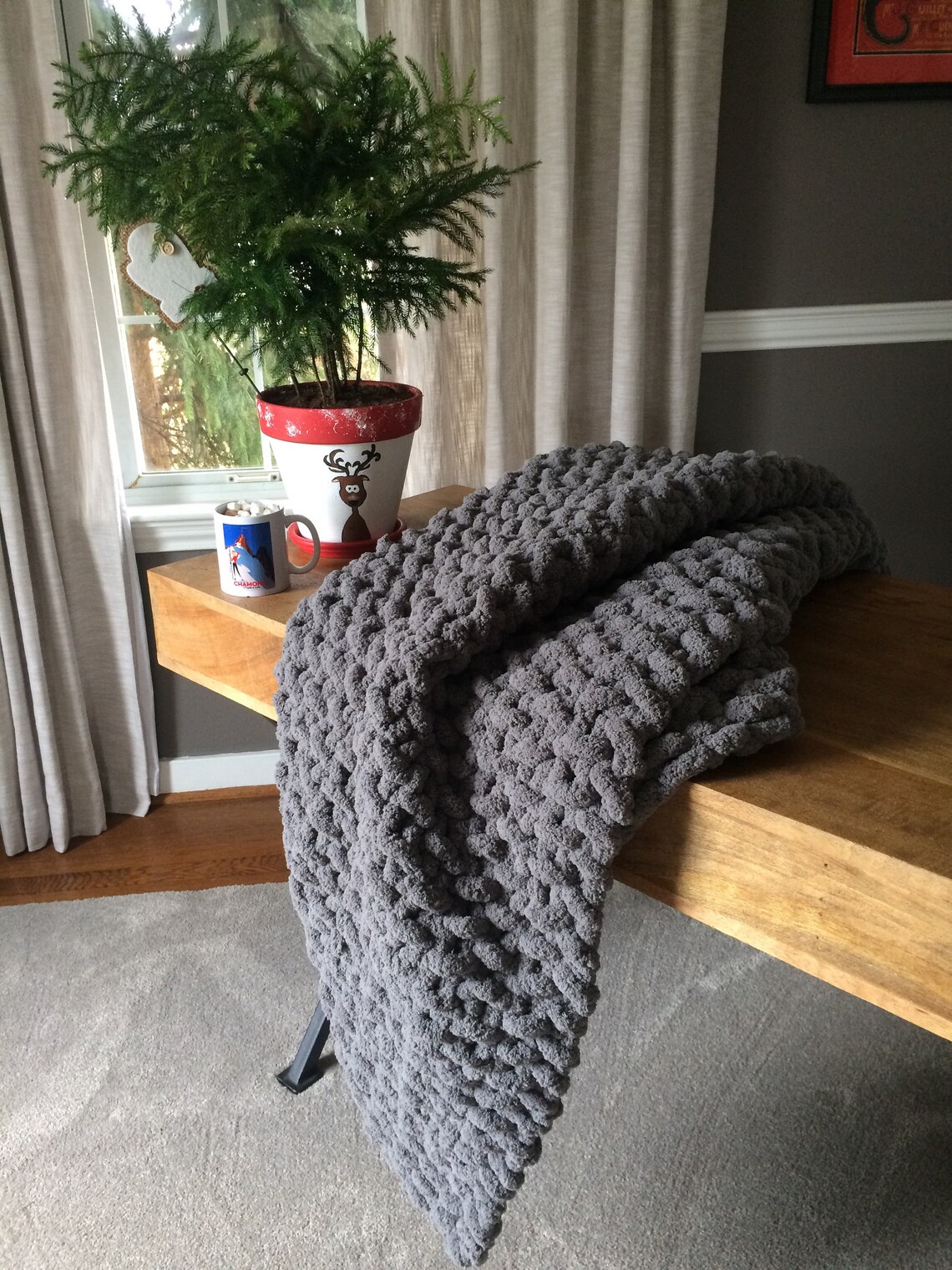 Chunky Knit Blanket Gray Blanket Knit Blanket Super Etsy