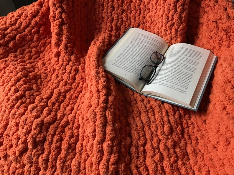 Orange Blanket Chunky Knit Blanket Chunky Orange Throw Etsy