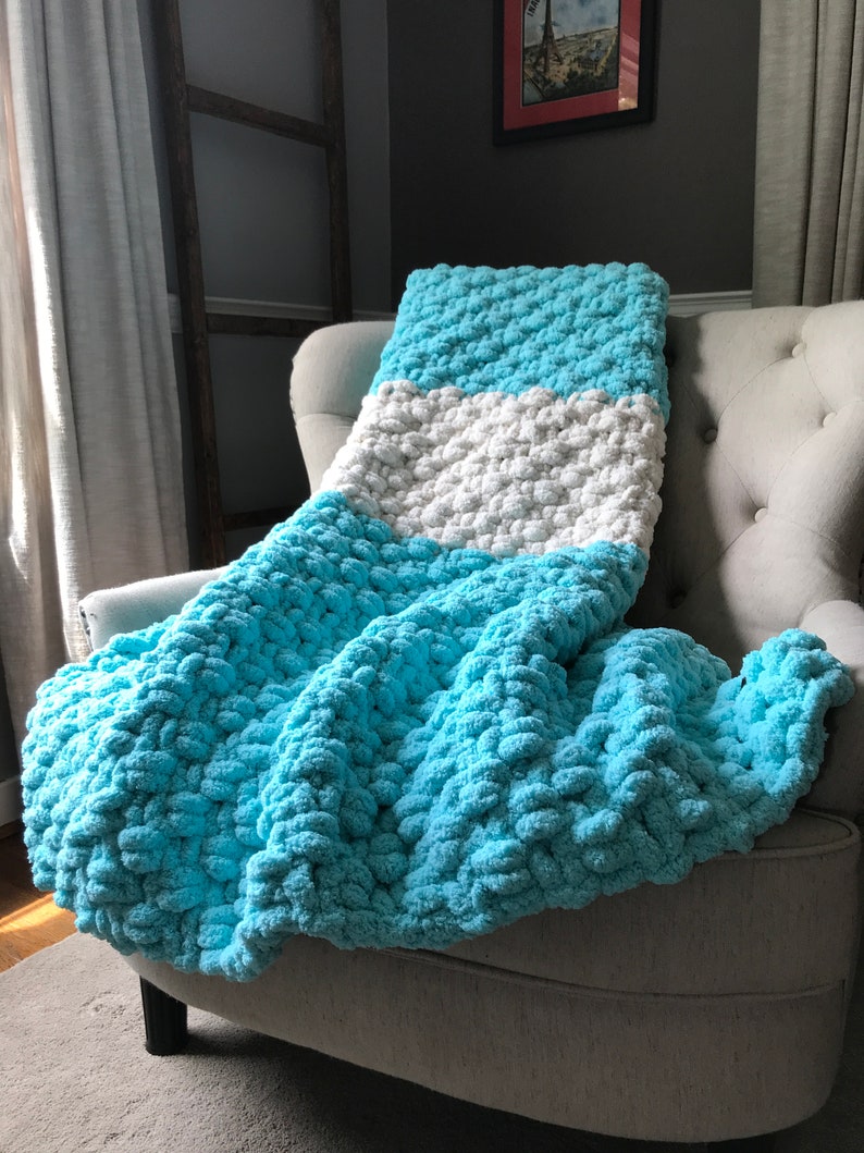 Aqua Knit Throw Blanket Chunky Knit Blanket Soft Blue Knit Etsy