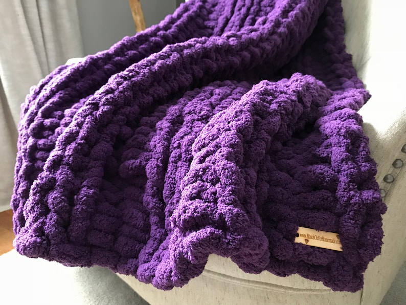 Purple Chunky Knit Blanket Soft Purple Knitted Throw Chunky Etsy