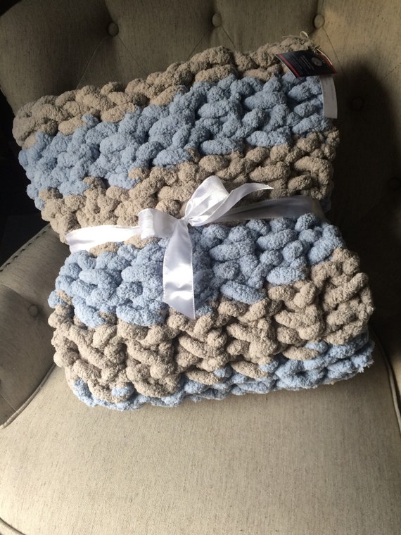 Chunky Knit Blanket Gray and Blue Blanket Weighted Blanket Etsy