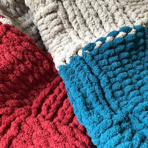 Chunky Knit Blanket Color Block Chunky Blanket Teal Blue Gray and Cranberry Throw Basketweave Chunky Knit Blanket Custom Knit Throw image 5