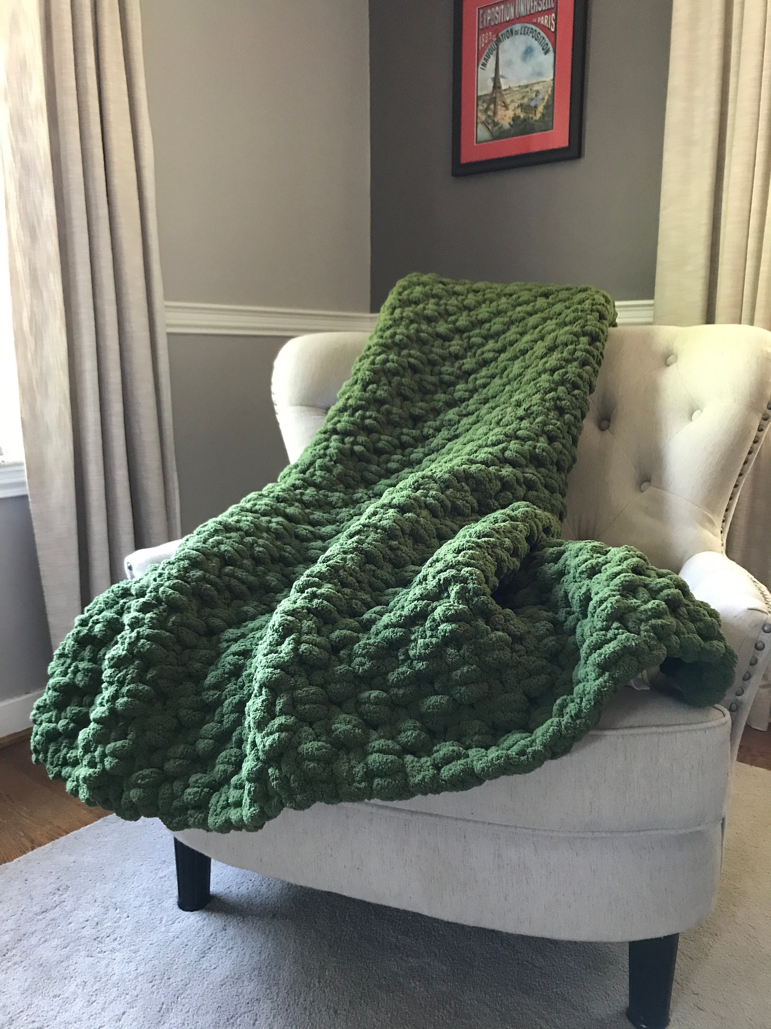 Olive Green Blanket Chunky Knit Blanket Green Throw Etsy UK