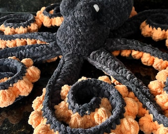 Anchor The Octopus Crochet Plush - Custom Crochet Octopus - Handmade Crochet Toy - Black and Orange  Octopus Stuffie - Octopus Amigurumi