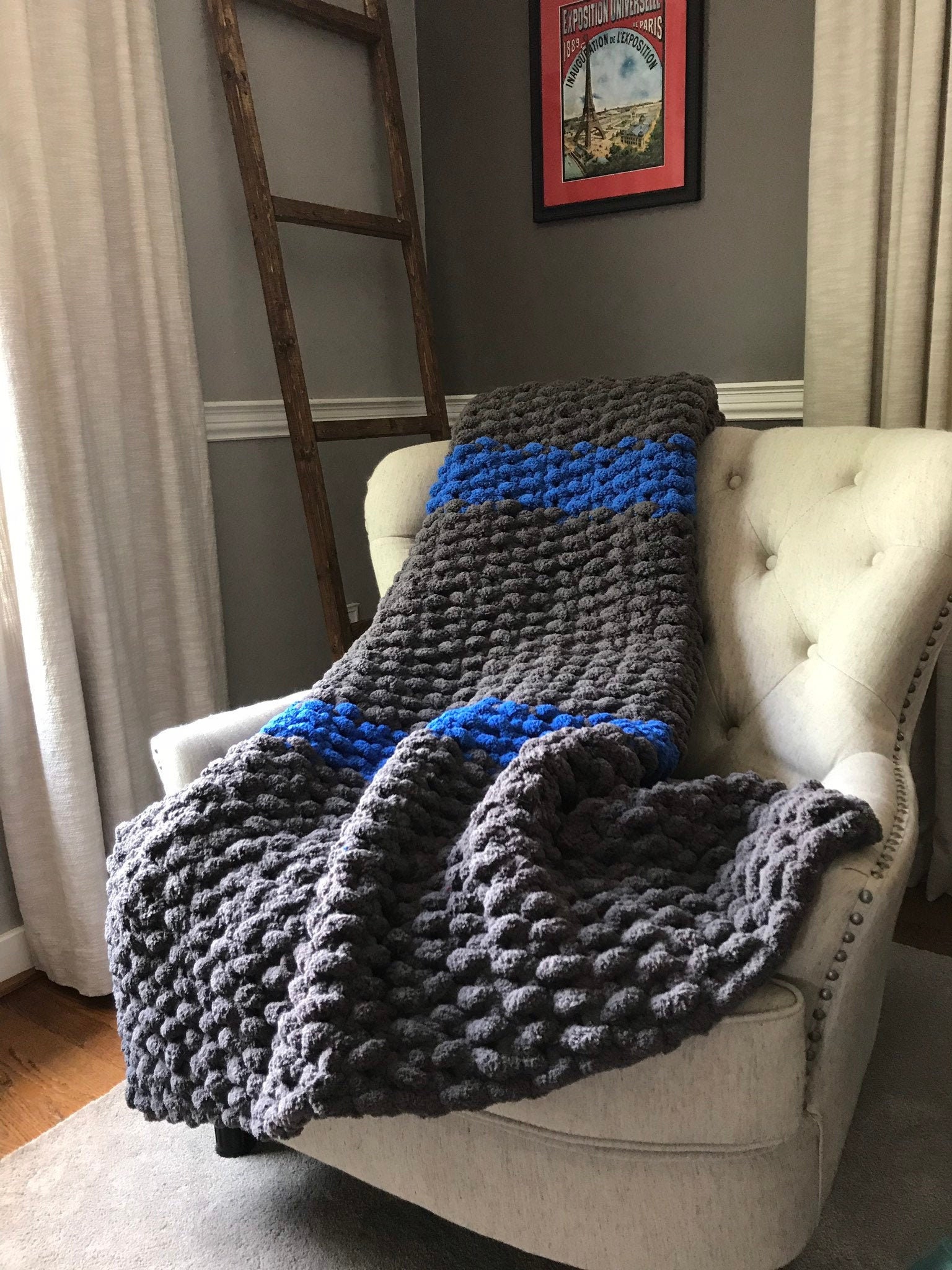 Gray Knit Blanket Gray and Blue Throw Soft Chunky Blanket Etsy
