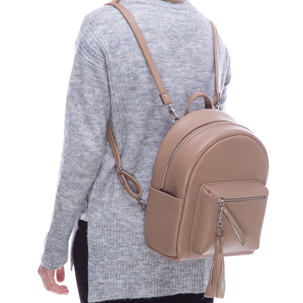 tan leather mini backpack