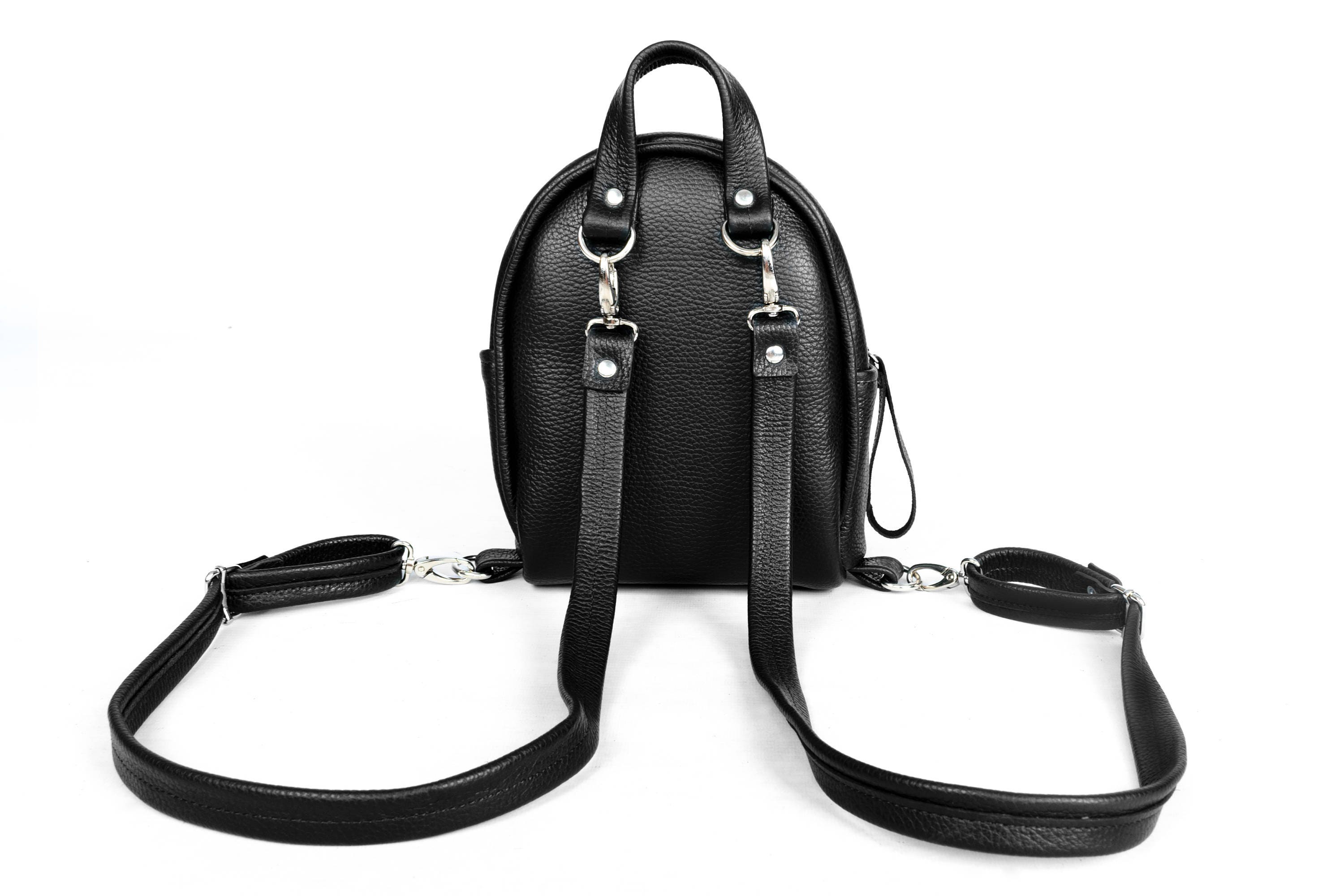 Black Leather Backpack Leather Backpack Black Mini Backpack Etsy