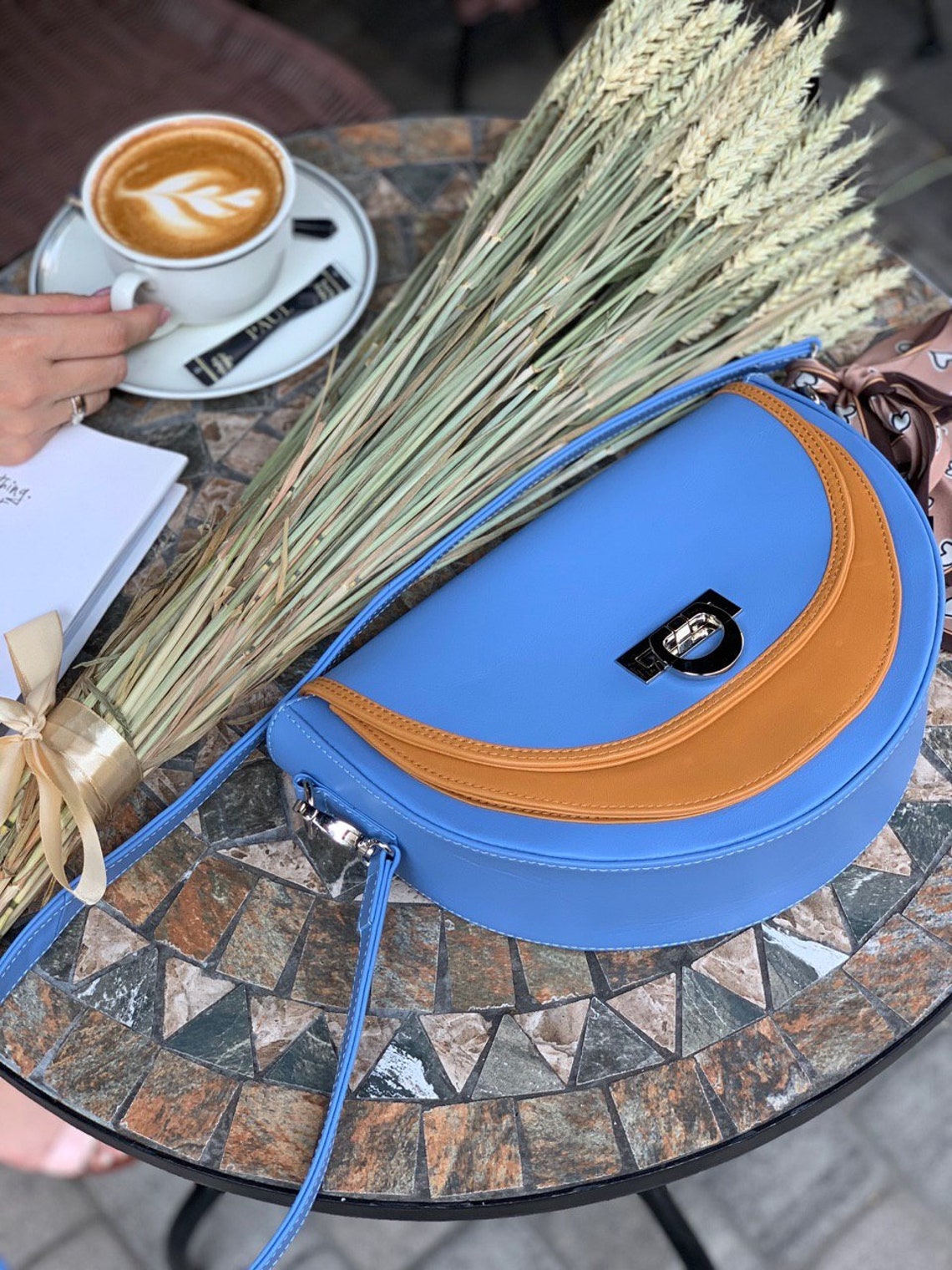 Blue and Brown Crossbody Bag Leather Saddle Bag Leather Etsy