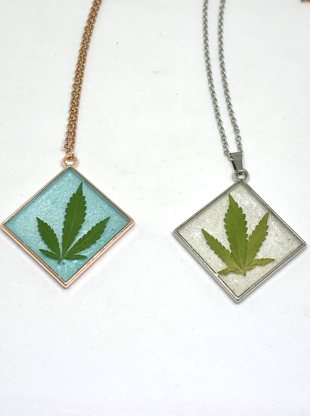 Hemp Leaf Necklace, Hemp Necklace, Rose Gold Necklace, Cannabis Resin