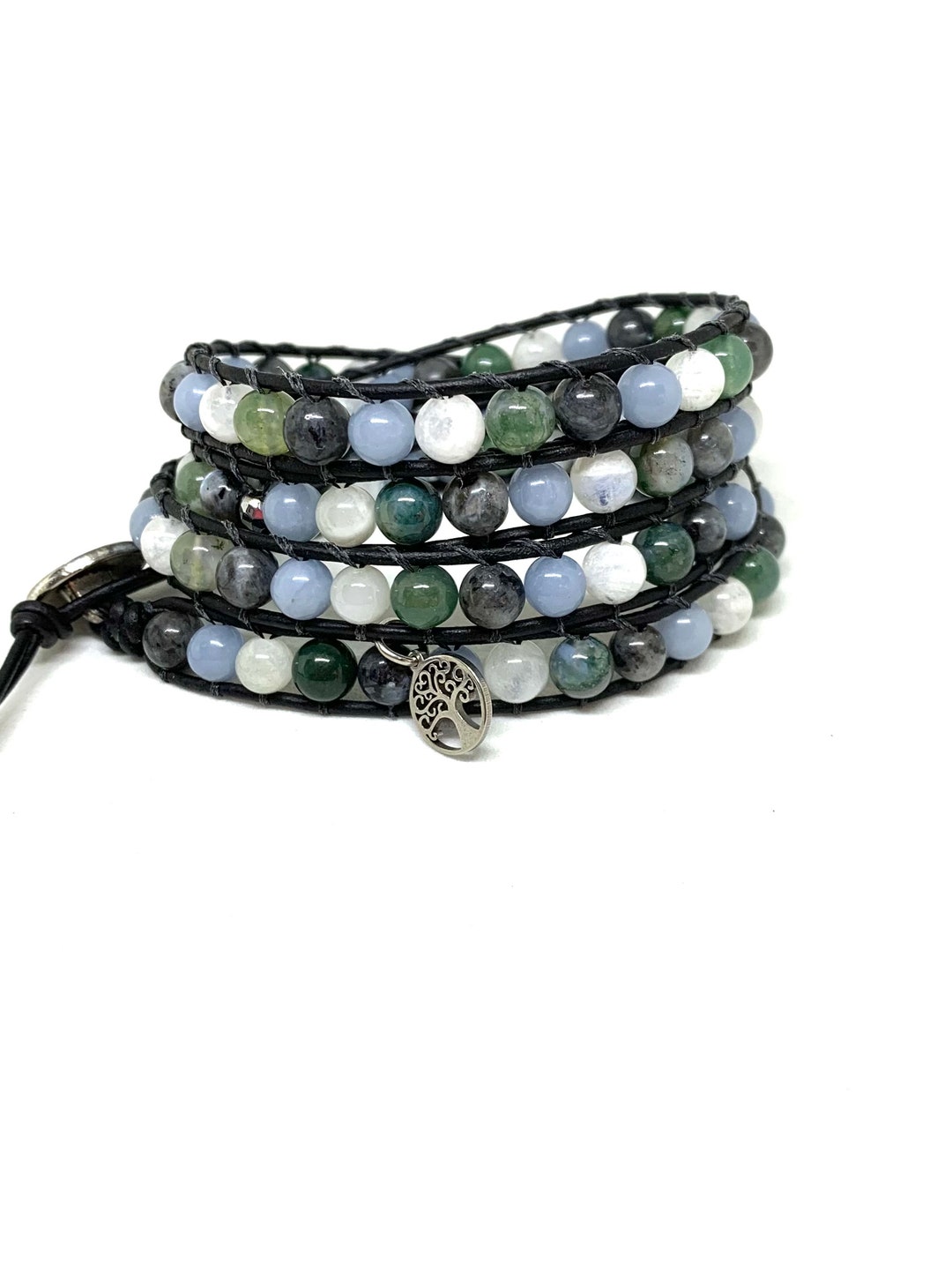 Unisex Quadruple Wrap Bracelet, Angelite Bracelet, Moonstone Bracelet
