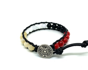 Black leather medicine wheel bracelet, indigenous bracelet, healing bracelet, native bracelet, men’s bracelet, men’s wrap bracelet