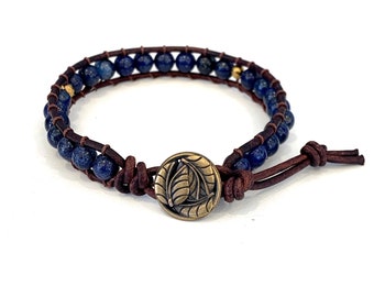 Men’s or women’s lapis lazuli wrap bracelet, crystal bracelet, boho bracelet, boho wrap bracelet, bracelet for stress