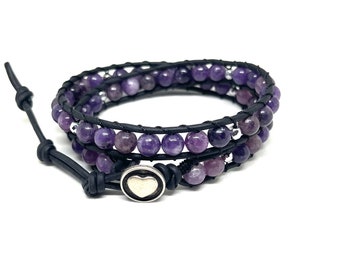 Men’s or women’s purple bracelet, lepidolite bracelet, purple and black bracelet