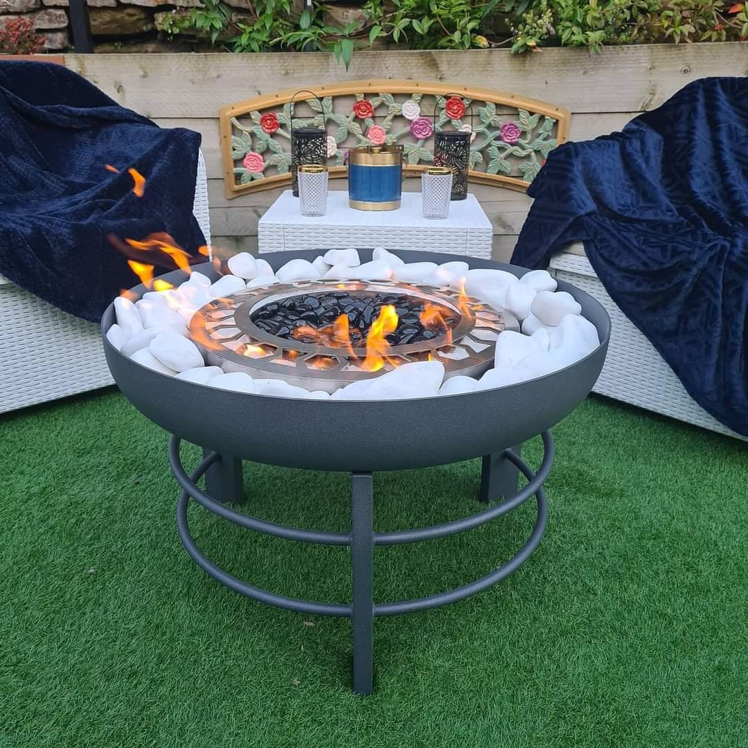 Chimenea de lujo portátil - brasero de gas para jardín o terraza (hormigón  negro)