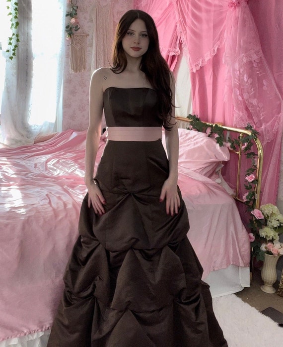 Coquette Brown and Pink Vintage Evening Prom Dres… - image 1