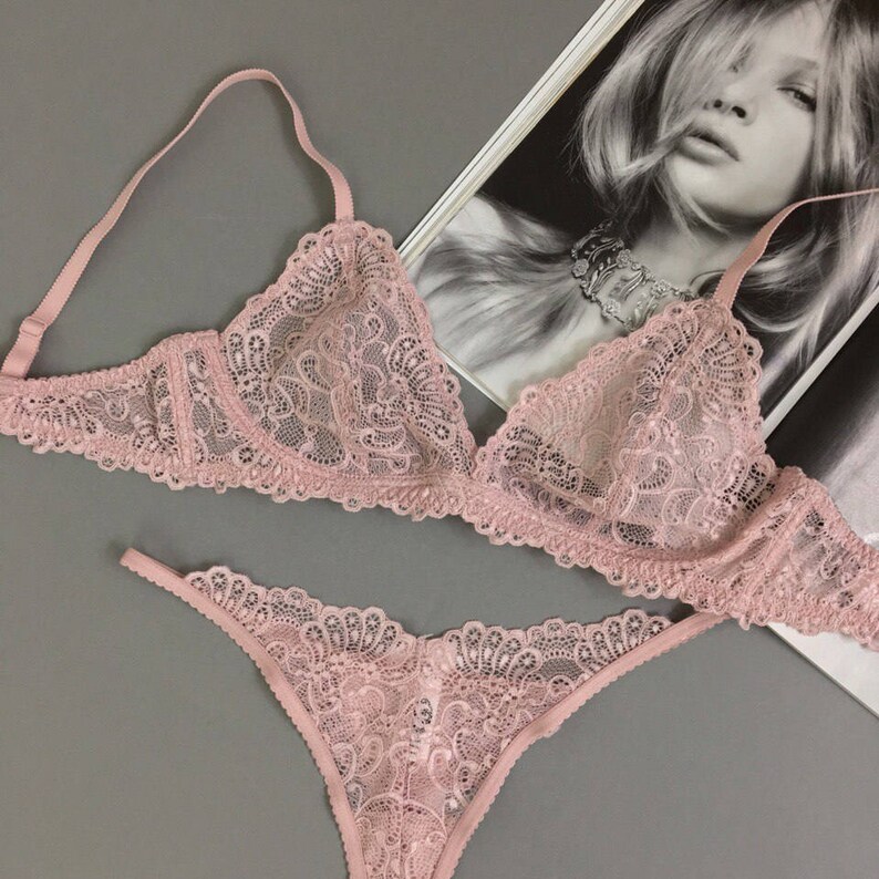 Lotus lingerie Set see through bra sheer lingerie set lace lingerie soft cup bra thong