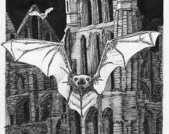 Gothic Ruin with Bats Greeting Card, Prints and Framed Prints; Alternative Housewarming Card