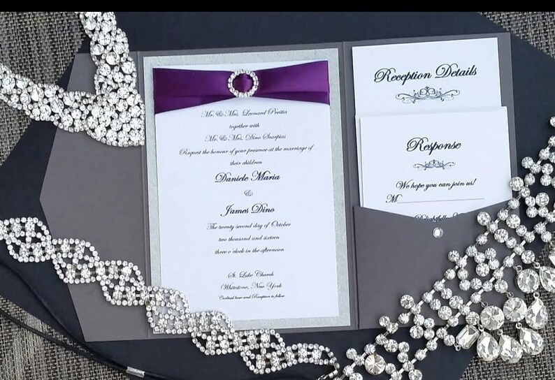 Bling Wedding Invitation Glitter Pocketfold With Inserts Etsy