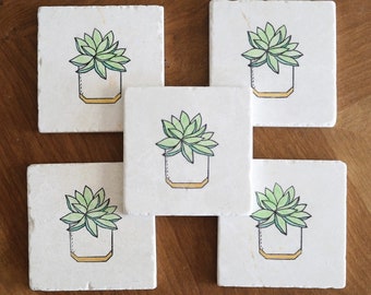 Geometric Potted Succulent Coaster Set/ Cactus coasters/ Cactus home decor/ Geometric pot/ geometric home decor