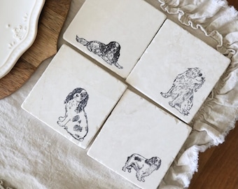 King Charles Spaniel Coasters, Marble Stone Dog Coaster Set