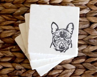 Black French Bulldog coasters- Frenchie gift- French bulldog marble coasters- unique French bulldog gift