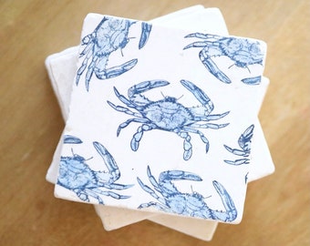 Blue Crab Marble Coasters/ Crab decor/ Coastal home decor/ beach house decor