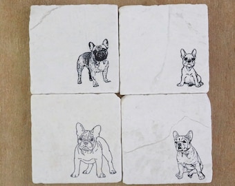 French Bulldog Coaster Set | frenchie Dog mom, dog dad, dog coasters, pet coasters, frenchie gift, frenchie decor