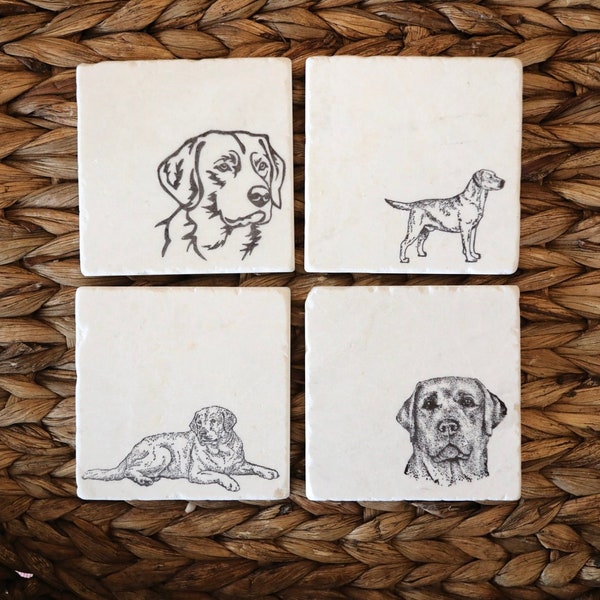 Lab Coaster Set of 4, Labrador gift, Labrador marble coasters
