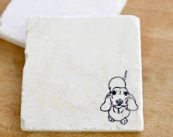 Dachshund Marble Coaster Gift- Wiener dog gift- marble tile stone custom coasters