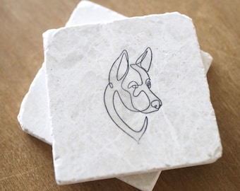 Husky Coasters- Husky gift- Husky minimalist marble coasters, stone coasters, drink coasters